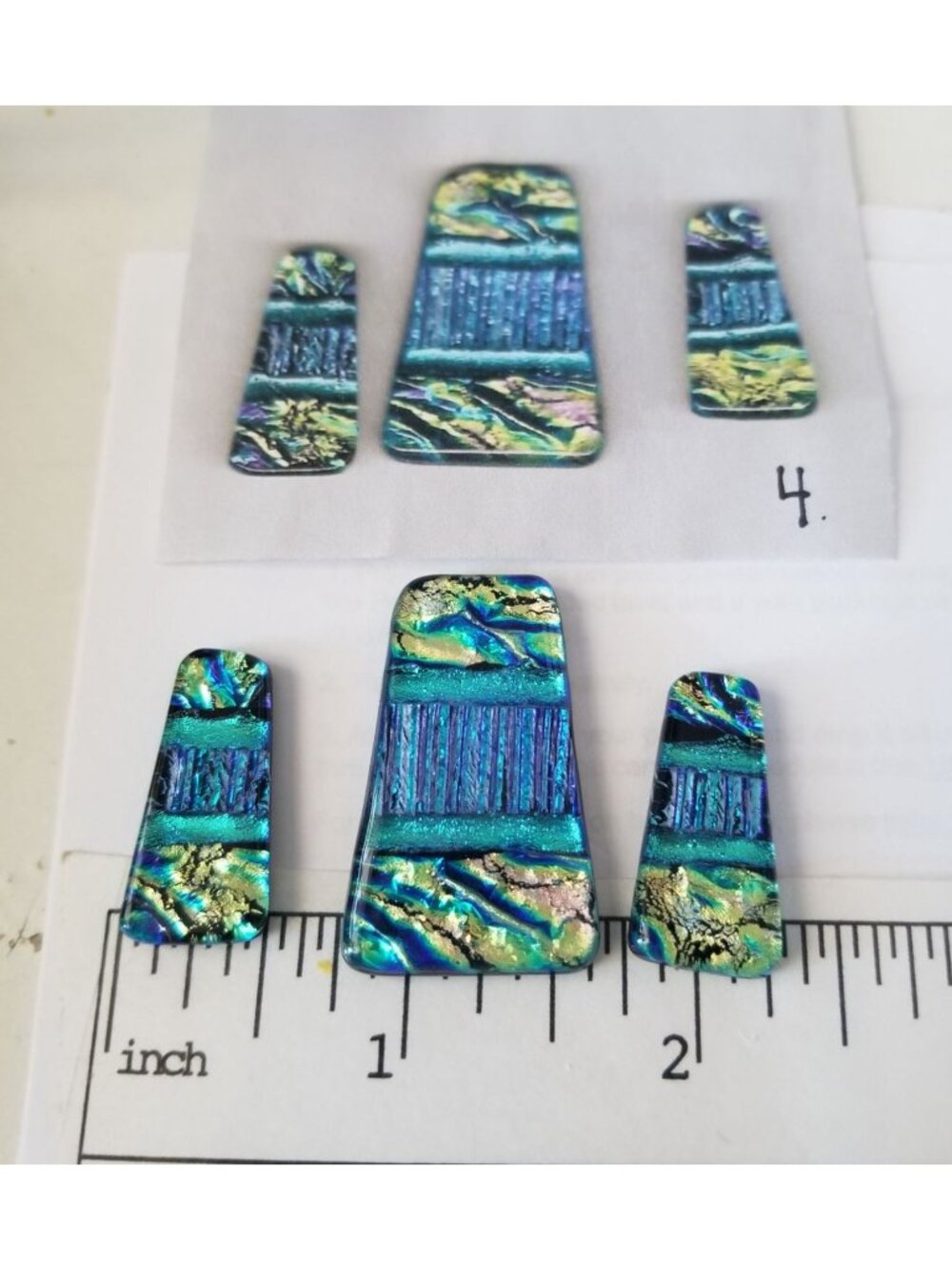Gemstone Loose Set of 3  Dichroic glass 59 ct  11.8  gr 1" x 0.5"  1 1/5 x 0.75"